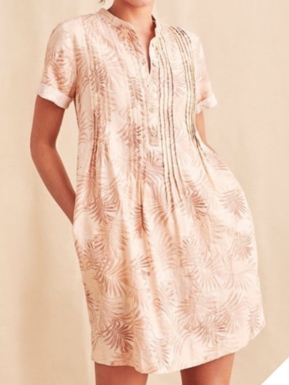 Faherty Gemina Linen Blend Dress in Peach Palms